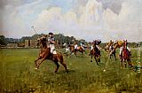 Playing Polo At Cowdray Park, West Sussex by Lionel Edwards